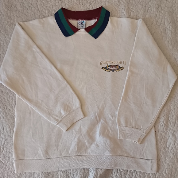 Vintage  Cal Cru Galveston Island TX Classic Collar Sweatshirt, Size M, White - Picture 1 of 7